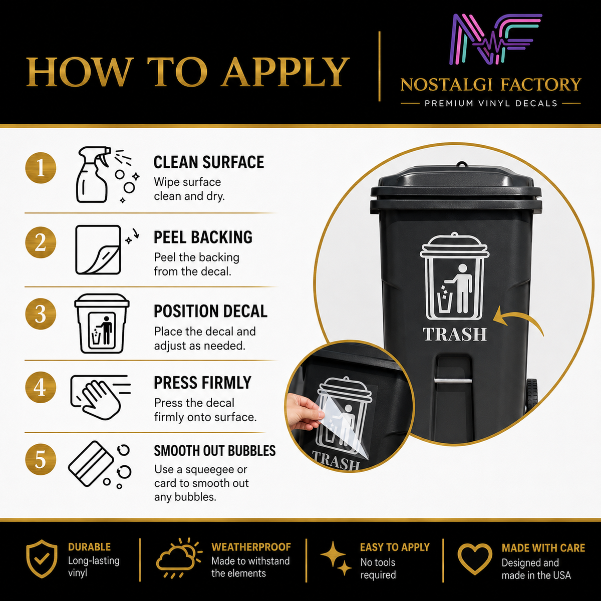 Trash & Recycle Bin Decal Stickers | Waste Management Labels | 5 Colors Available Nostalgi Factory