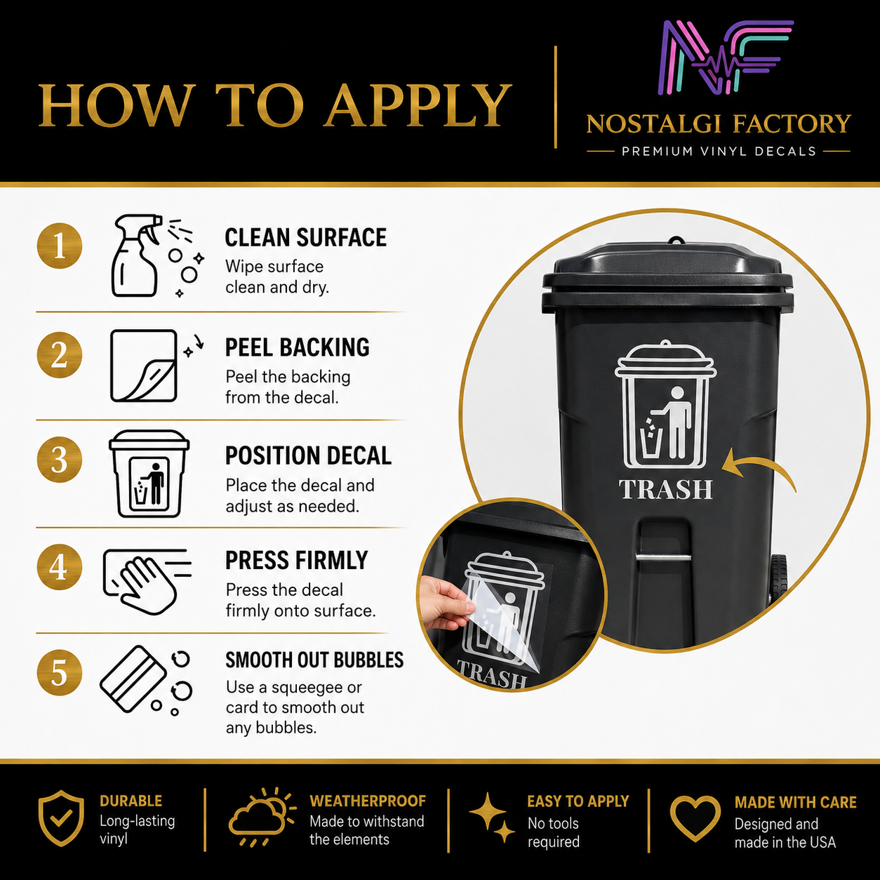 Trash & Recycle Bin Decal Stickers | Waste Management Labels | 5 Colors Available