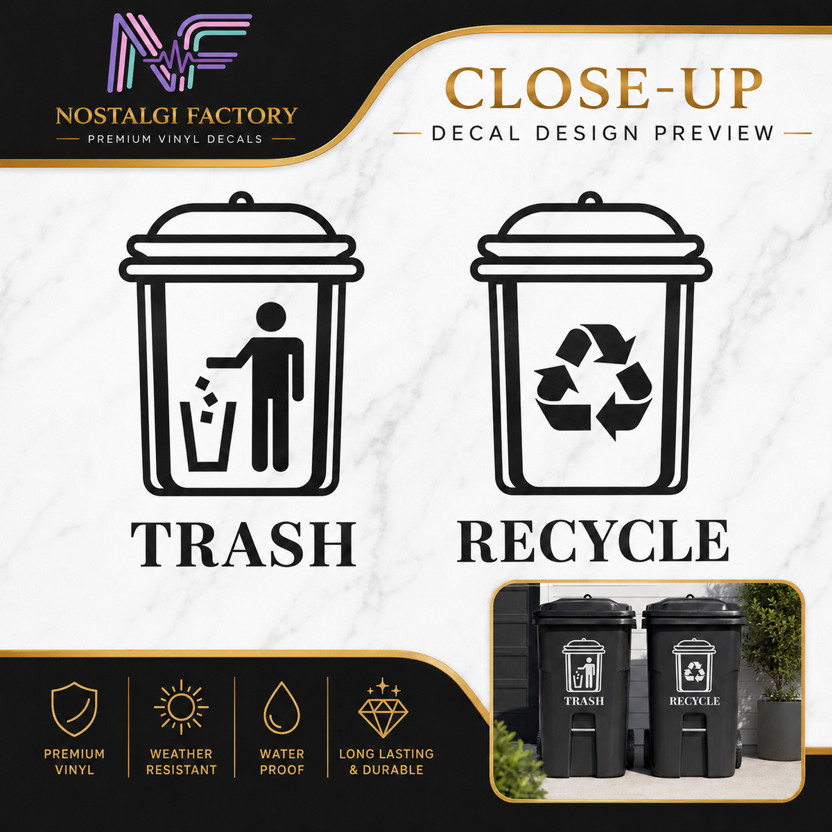 Trash & Recycle Bin Decal Stickers | Waste Management Labels | 5 Colors Available Nostalgi Factory