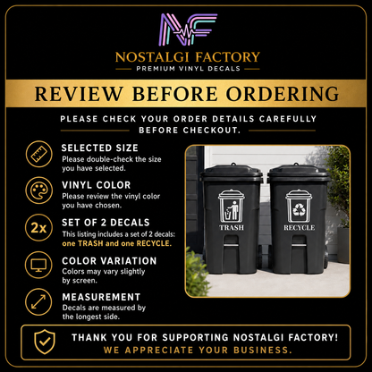 Trash & Recycle Bin Decal Stickers | Waste Management Labels | 5 Colors Available