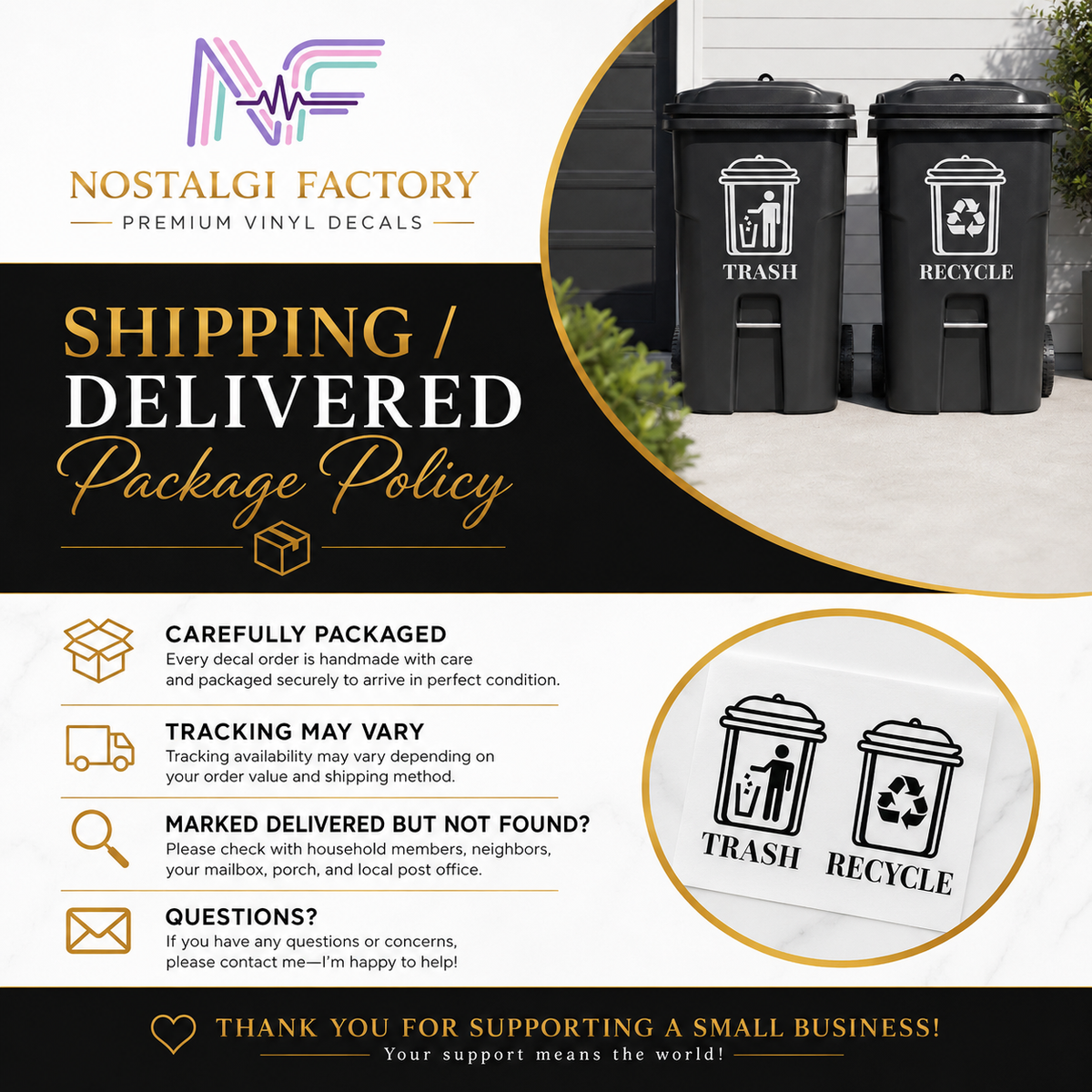 Trash & Recycle Bin Decal Stickers | Waste Management Labels | 5 Colors Available Nostalgi Factory