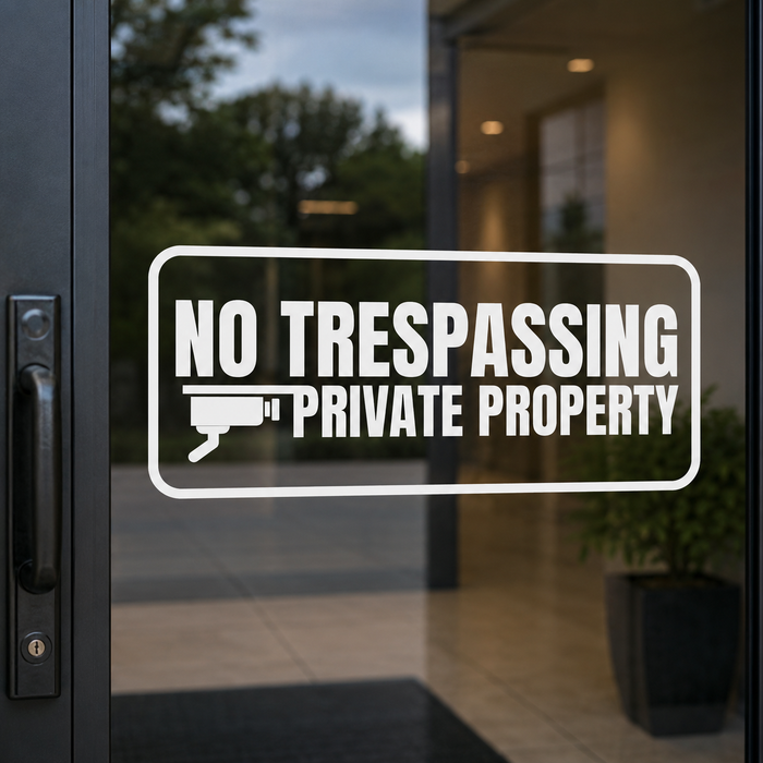 No Trespassing Private Property Sign | Security Camera Icon | Vinyl Decal | Black & White Nostalgi Factory