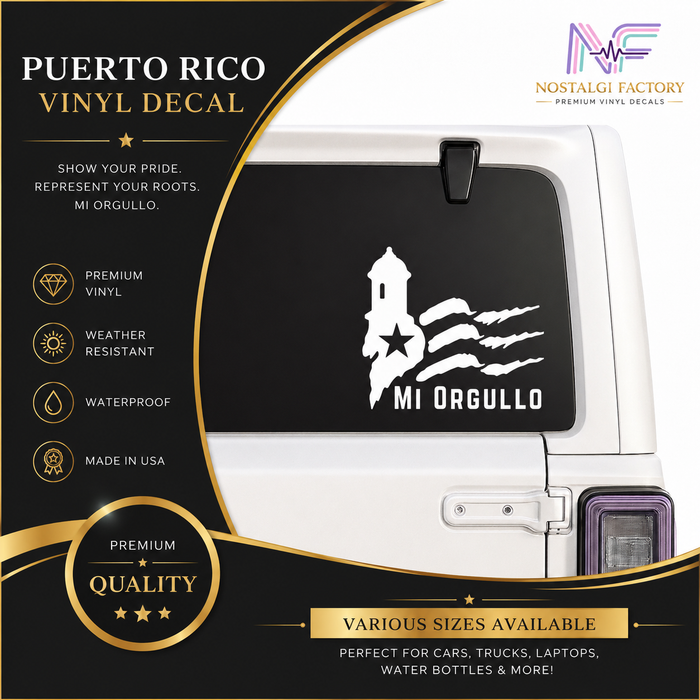 Mi Orgullo Puerto Rico Decal | El Morro Garita Vinyl Sticker | Puerto Rican Flag Car Decal | 5 Colors Nostalgi Factory