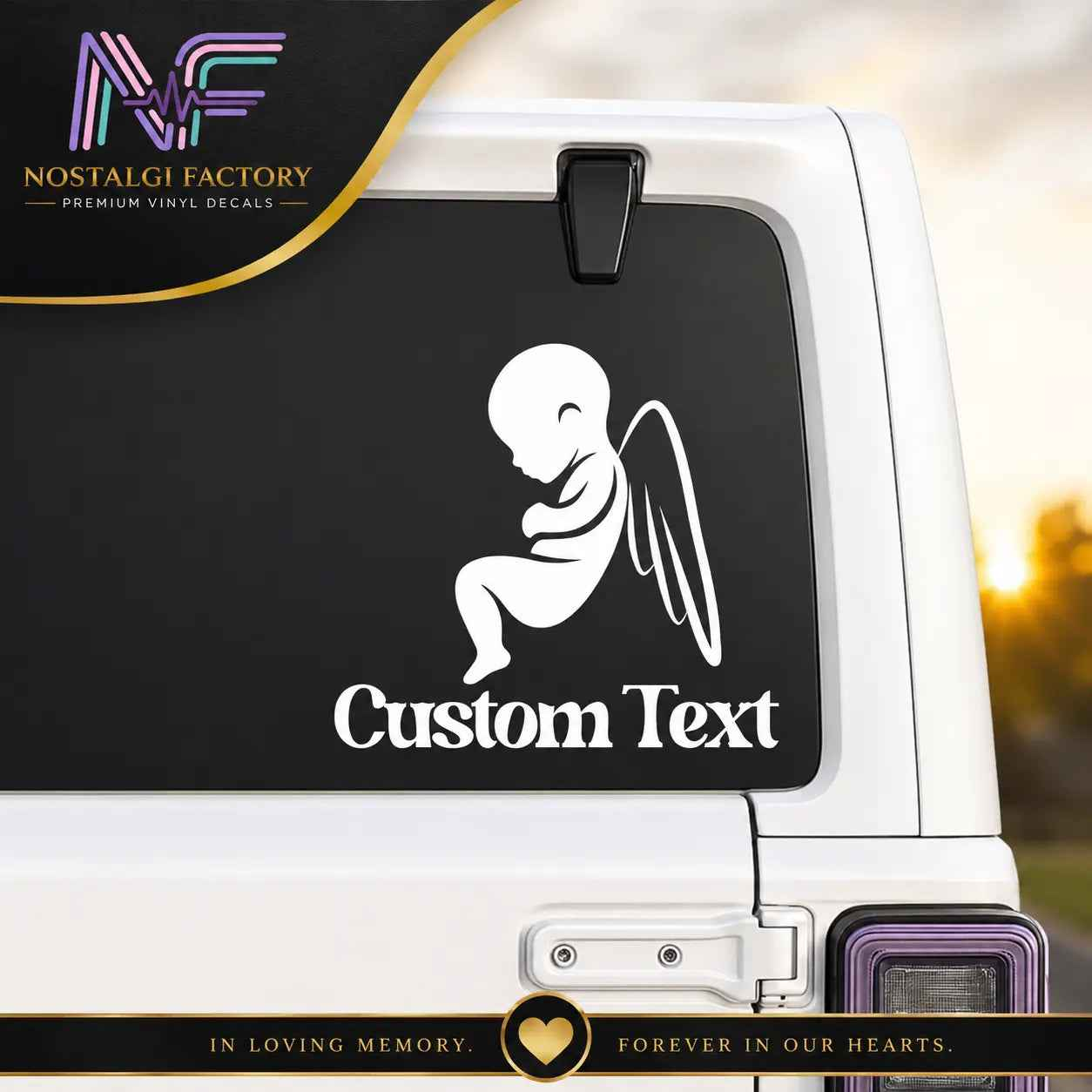 Stillborn Memorial Angel Wing Car Decal – Personalized Vinyl Sticker | Permanent Adhesive for Tribute & Remembrance