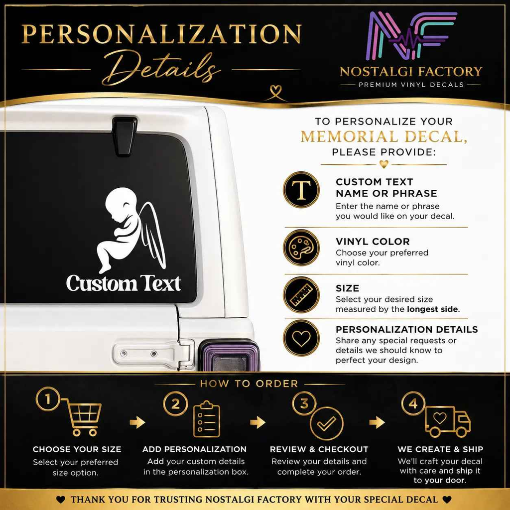 Stillborn Memorial Angel Wing Car Decal – Personalized Vinyl Sticker | Permanent Adhesive for Tribute & Remembrance