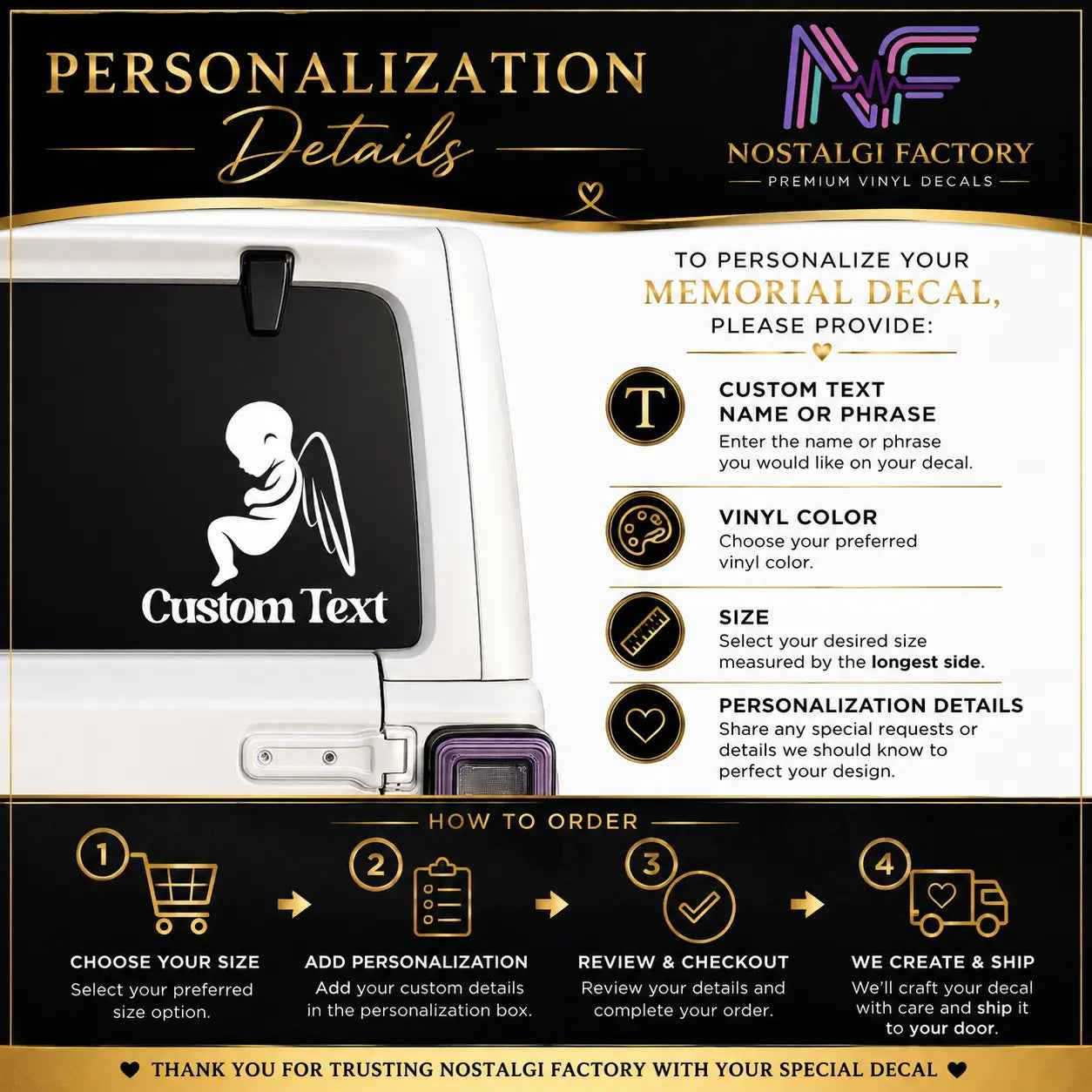 Stillborn Memorial Angel Wing Car Decal – Personalized Vinyl Sticker | Permanent Adhesive for Tribute & Remembrance