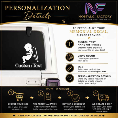 Stillborn Memorial Angel Wing Car Decal – Personalized Vinyl Sticker | Permanent Adhesive for Tribute & Remembrance