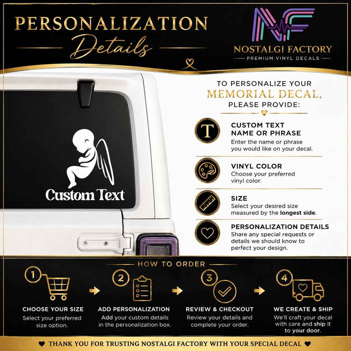 Stillborn Memorial Angel Wing Car Decal – Personalized Vinyl Sticker | Permanent Adhesive for Tribute & Remembrance