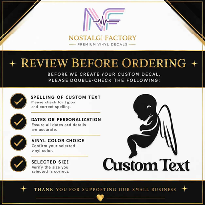 Stillborn Memorial Angel Wing Car Decal – Personalized Vinyl Sticker | Permanent Adhesive for Tribute & Remembrance