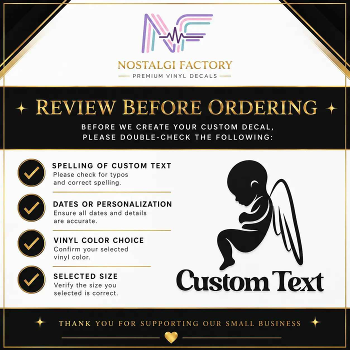 Stillborn Memorial Angel Wing Car Decal – Personalized Vinyl Sticker | Permanent Adhesive for Tribute & Remembrance