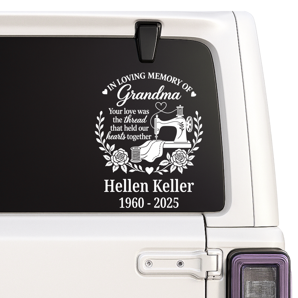Grandma Memorial Decal | Sewing Machine & Roses | Custom Name & Years