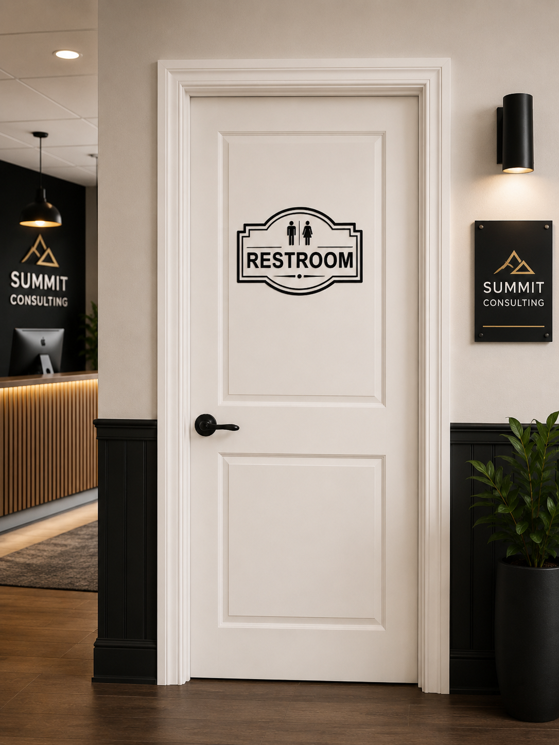 Elegant Vinyl Restroom Door Sign | Black with Decorative Border | Multiple Colors and Sizes Available | Bathroom Decals Sticker Nostalgi Factory