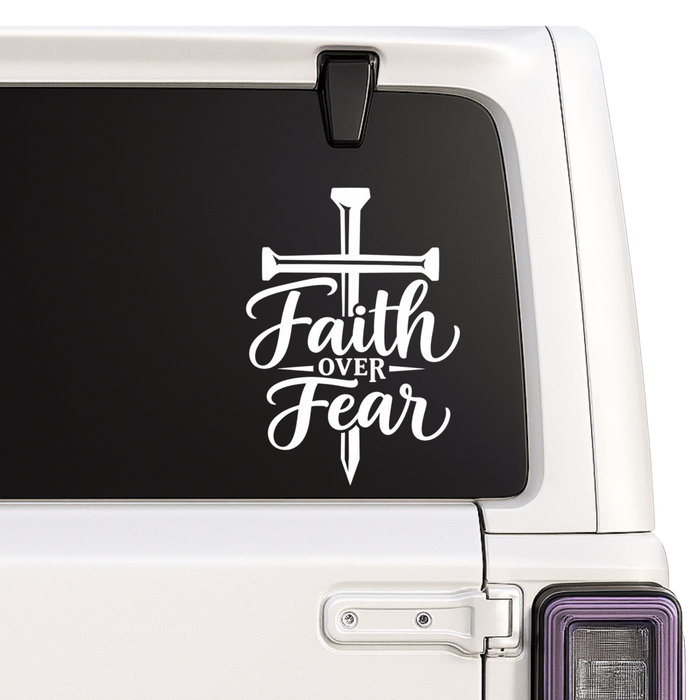 Faith Over Fear Christian Decal – Nail Cross Vinyl Sticker for Car Window, Truck, Laptop & Tumbler – Religious Jesus Faith Decal