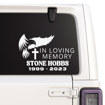Personalized Loving Memory Car Decal with Eagle Design | Customizable Memorial Sticker | Permanent Vinyl | Available in 5 Colors Nostalgi Factory