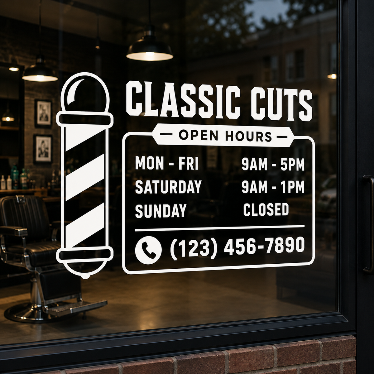 Barbershop Business Hours Decal – Custom Vinyl Window Decal Nostalgi Factory