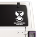 Decal with MVP of Heavens Court design on a vehicle window