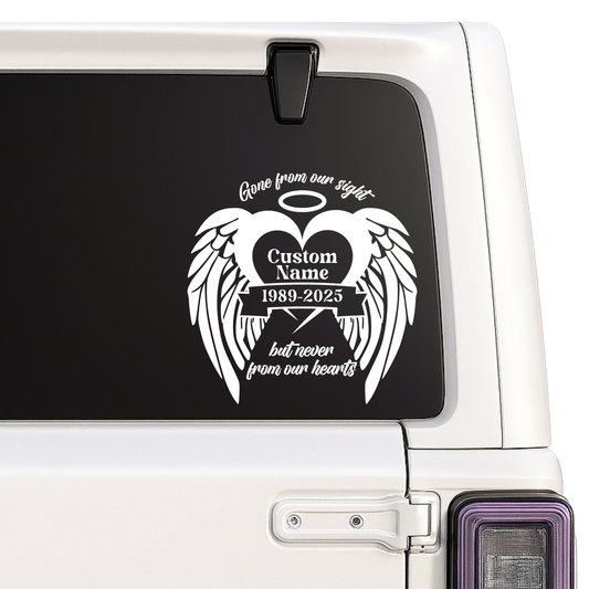 Memorial Angel Wings Car Decal | Customizable Vinyl Sticker | Gone from our sight but never from our hearts | 5 Color Options Nostalgi Factory