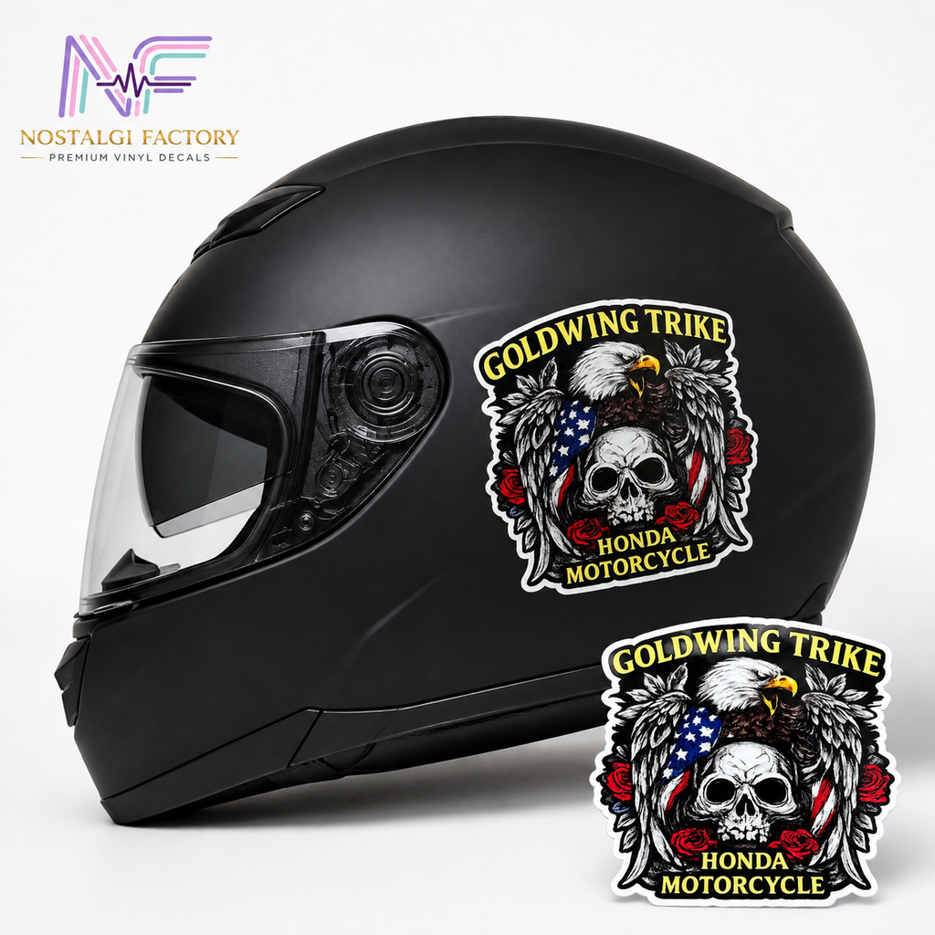 Goldwing Trike Motorcycle Sticker – Eagle Skull American Flag Weatherproof Vinyl Sticker