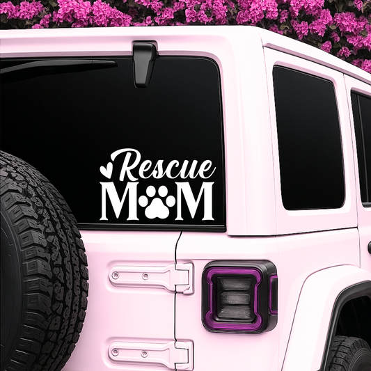 Pet Rescue Mom Car Decal | Vinyl Pet Sticker with Paw Print | Multiple Colors Available | Handcrafted in USA - Nostalgi Factory