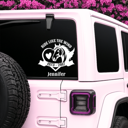 Custom Horse Memorial Vinyl Decal | Ride | Wind | Permanent Adhesive Sticker with Heart Design | Multiple Colors - Nostalgi Factory