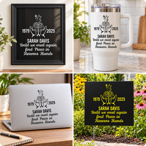 Personalized Memorial Car Decal – Elegant Dove & Heaven's Hands Tribute with Custom Name & Years