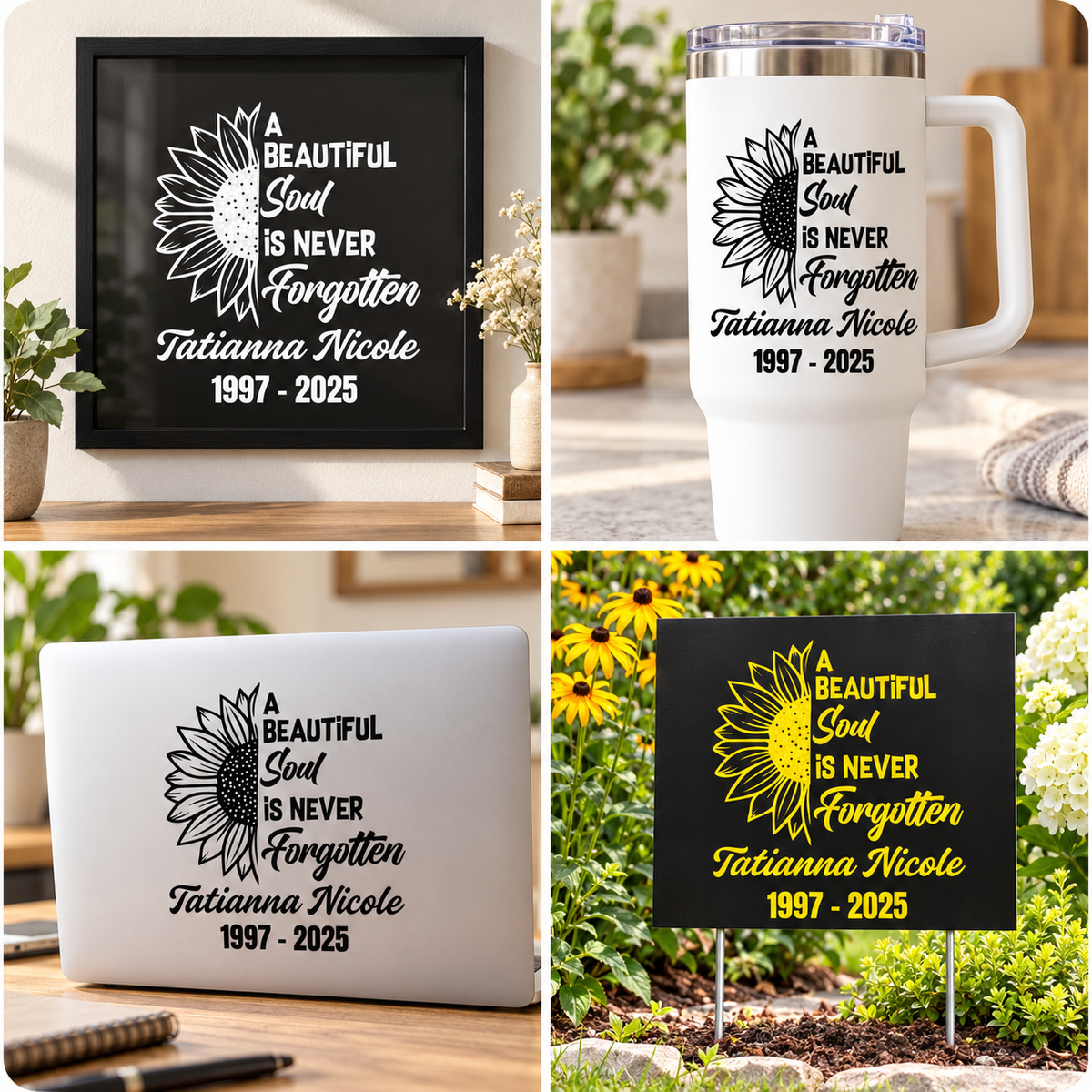 Personalized Memorial Sunflower Car Decal | Custom Name & Dates | Tribute Vinyl Sticker