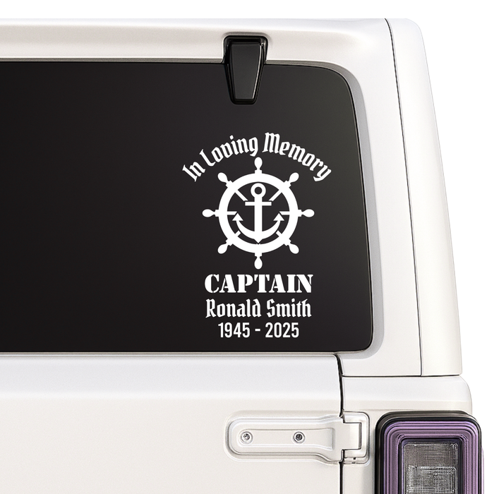 In Memory Captain Memorial Decal | Ship Wheel Anchor Design | Personalized Memorial Decals for Memory Boxes | Cars | Mirrors | Vases | Lanterns | Tumblers | Water Bottles | Laptops | | Memorial Car Decal Nostalgi Factory