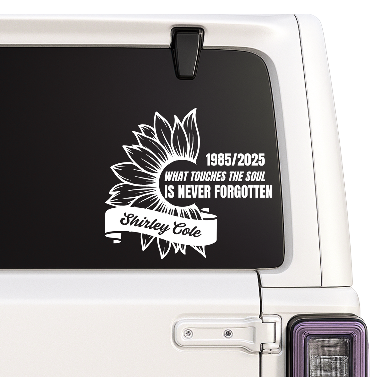 Sunflower Memorial Decal - Custom Name & Quote | Memorial Car Decal Nostalgi Factory