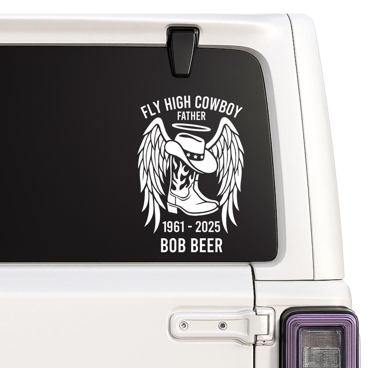 Fly High Cowboy Relative Personalized Memorial Decals for Memory Boxes | Cars | Mirrors | Vases | Lanterns | Tumblers | Water Bottles | Laptops | | Memorial Car Decal Nostalgi Factory