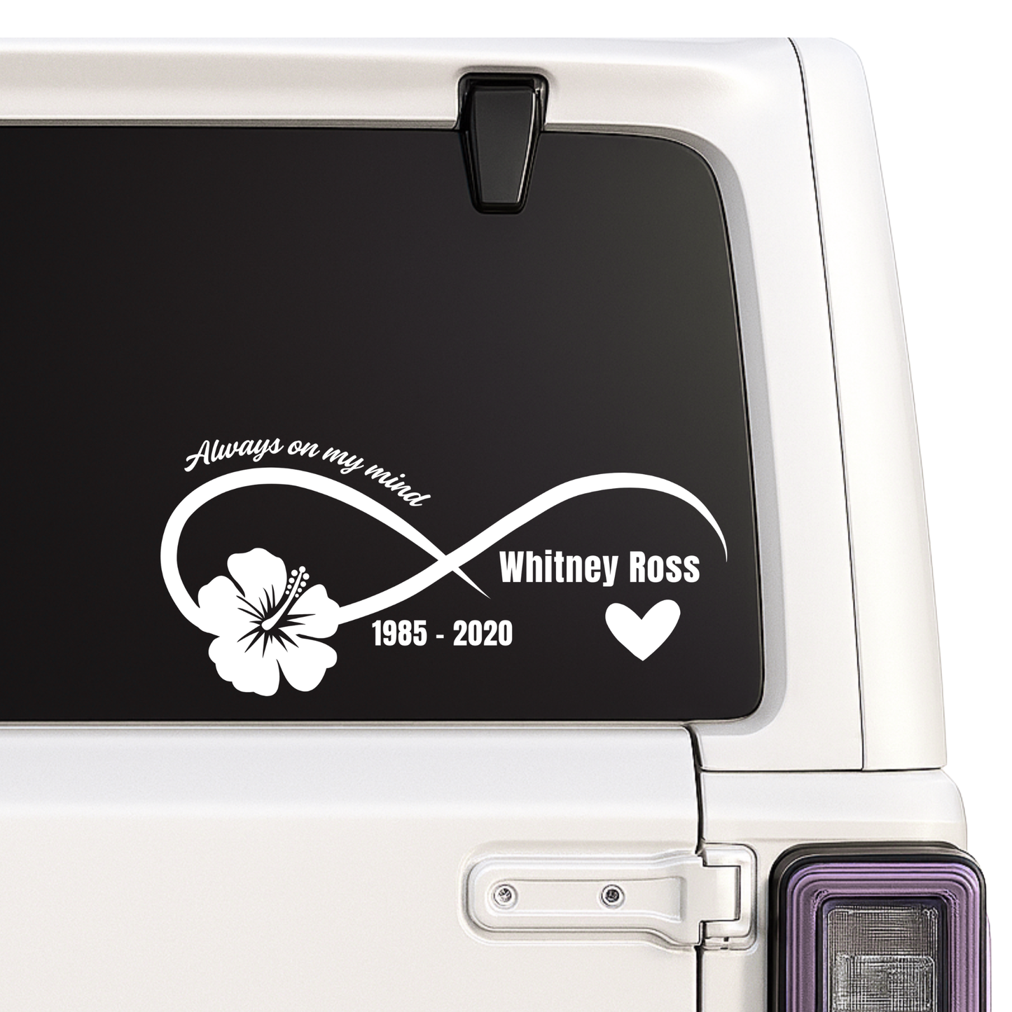 Memorial Car Decal | Infinity Design with Hibiscus Flower | Personalized Memorial Decals for Memory Boxes | Cars | Mirrors | Vases | Lanterns | Tumblers | Water Bottles | Laptops | Nostalgi Factory
