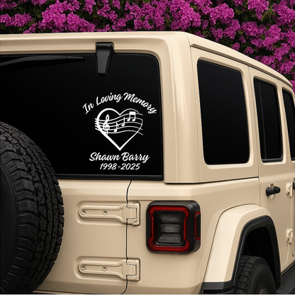 Loving Memory Music Heart Vinyl Decal | Customizable Memorial Sticker | Waterproof - Nostalgi Factory