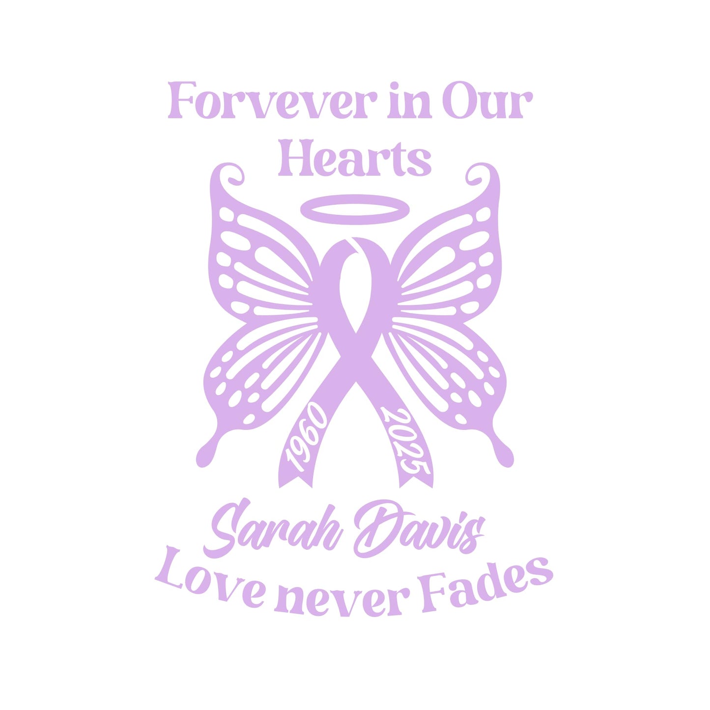 Personalized Ribbon Memorial & Butterfly Car Decal | Forever in Our Hearts | Customizable Name and Dates | Love Never Fades - Nostalgi Factory