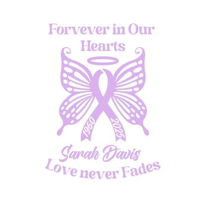 Personalized Ribbon Memorial & Butterfly Car Decal | Forever in Our Hearts | Customizable Name and Dates | Love Never Fades - Nostalgi Factory