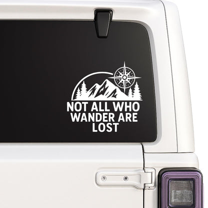 Not All Who Wander Are Lost Travel Vinyl Decal | Mountain Compass Design | Multiple Colors and Sizes Available | Great for RV's | Campers and ATVs - Nostalgi Factory