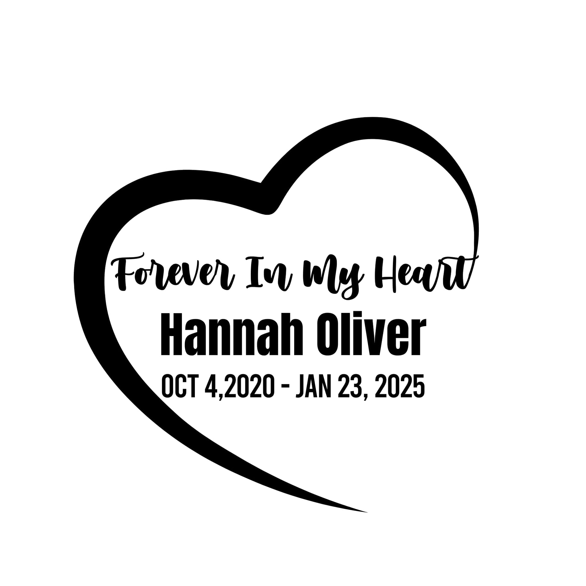 Custom Memorial Car Decal | Forever In My Heart Design | Personalized Vinyl Sticker with Dates | 5 Color Options - Nostalgi Factory
