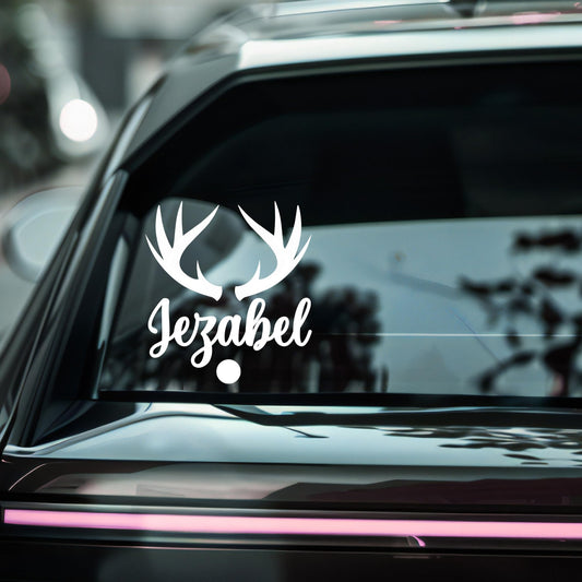 Personalized Name Decal with Antler Design | Custom Car and Christmas Ornament Sticker | Multiple Colors Available - Nostalgi Factory