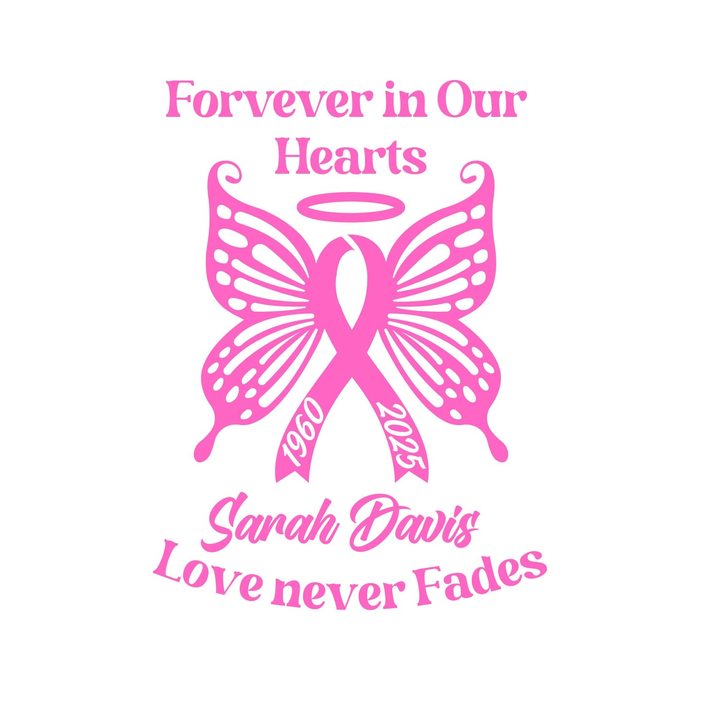 Personalized Ribbon Memorial & Butterfly Car Decal | Forever in Our Hearts | Customizable Name and Dates | Love Never Fades - Nostalgi Factory