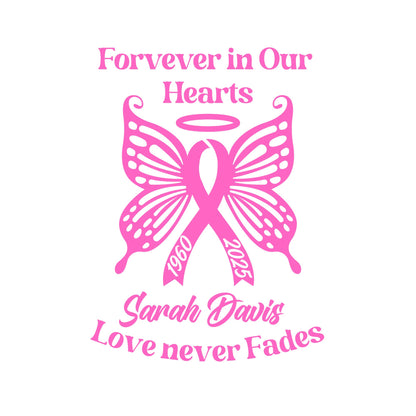 Personalized Ribbon Memorial & Butterfly Car Decal | Forever in Our Hearts | Customizable Name and Dates | Love Never Fades - Nostalgi Factory