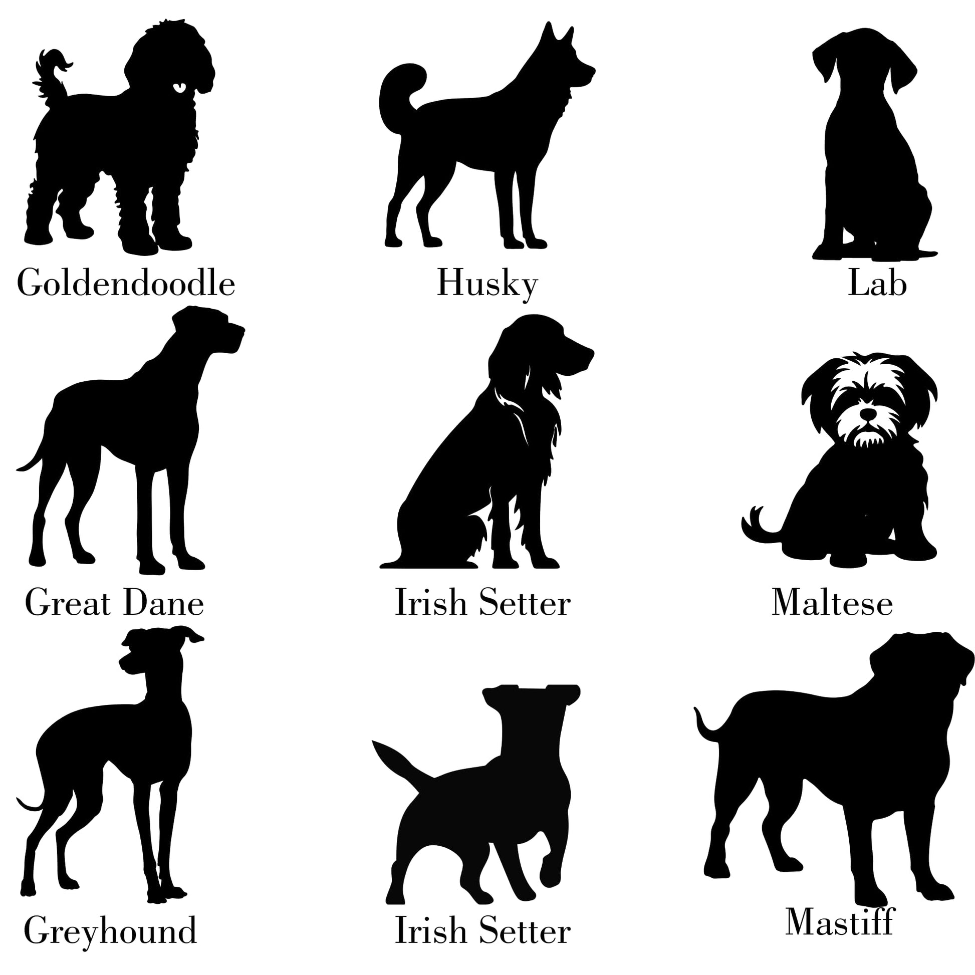 Custom Dog Silhouette Stickers | All Breeds | Car Decals | Dogs With Name | Dog Lover | Vinyl Sticker | Dog Decal - Nostalgi Factory