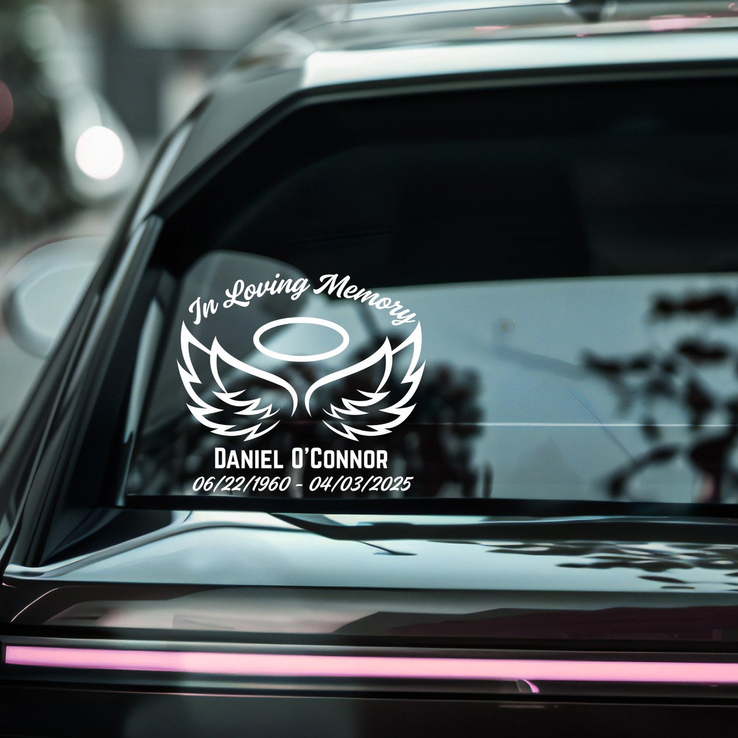 Loving Memory Angel Wings Halo Car Decal | Customizable Memorial Vinyl Sticker | 5 Color Options - Nostalgi Factory