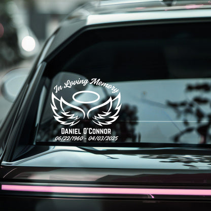 Loving Memory Angel Wings Halo Car Decal | Customizable Memorial Vinyl Sticker | 5 Color Options - Nostalgi Factory