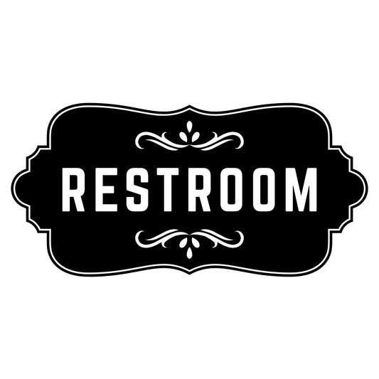 Elegant Vinyl Restroom Door Sign | Black with Decorative Border | Multiple Colors and Sizes Available | Bathroom Decals Sticker - Nostalgi Factory