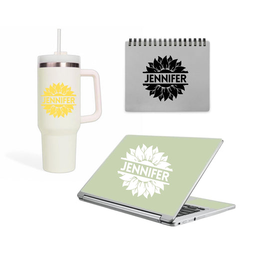 Personalized Sunflower Car Decal with Name | Tumbler | Car Window | Laptop | Mug | Permanent Vinyl | Multiple Colors Available - Nostalgi Factory