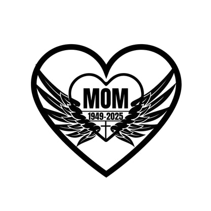 Personalized Memorial Car Decal | Mom Angel Wings Heart Design | 5 Color Options - Nostalgi Factory
