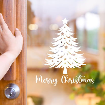 Christmas Tree Vinyl Wall Decal with Stars | Merry Christmas Window Sticker | 5 Colors Available and Different Sizes To Choose - Nostalgi Factory