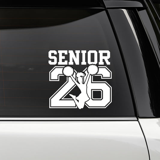 Senior 2026 Car Window Decal, Cheerleader Design Vinyl Sticker, Multiple Colors Available - Nostalgi Factory