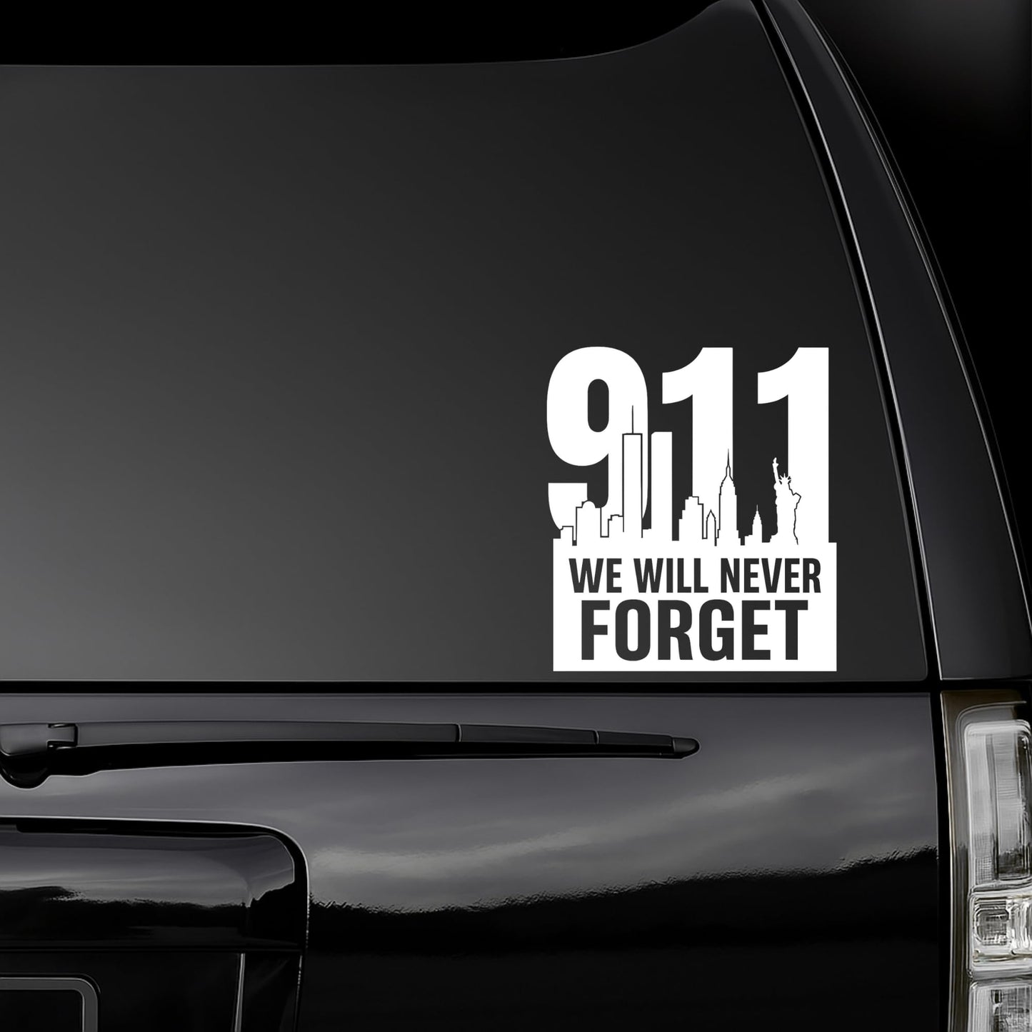 9/11 Memorial We Will Never Forget Vinyl Decal Sticker | Twin Towers New York | Window, Laptop, Mug Decal with no background - Nostalgi Factory