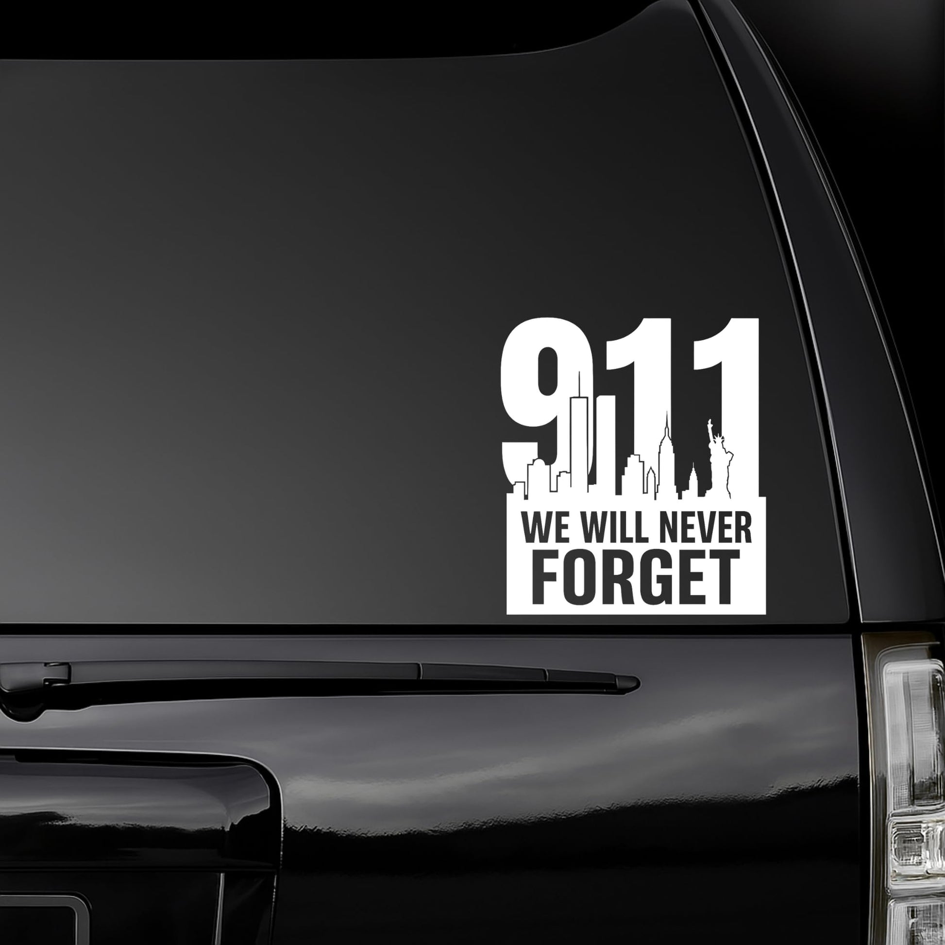 9/11 Memorial We Will Never Forget Vinyl Decal Sticker | Twin Towers New York | Window, Laptop, Mug Decal with no background - Nostalgi Factory