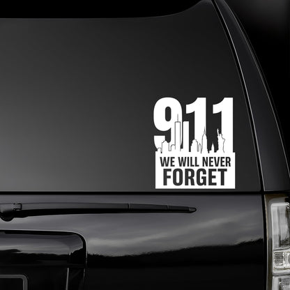 9/11 Memorial We Will Never Forget Vinyl Decal Sticker | Twin Towers New York | Window, Laptop, Mug Decal with no background - Nostalgi Factory