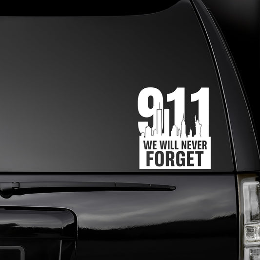 9/11 Memorial We Will Never Forget Vinyl Decal Sticker | Twin Towers New York | Window, Laptop, Mug Decal with no background - Nostalgi Factory